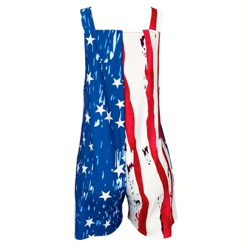 Women's American Flag Romper with Pockets - Perfect for Casual Wear